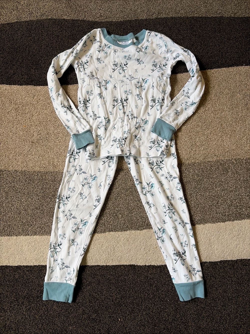 LAKE 2 Pc Long Sleeve Pima Cotton Blue/White Floral Pajamas Sz 6